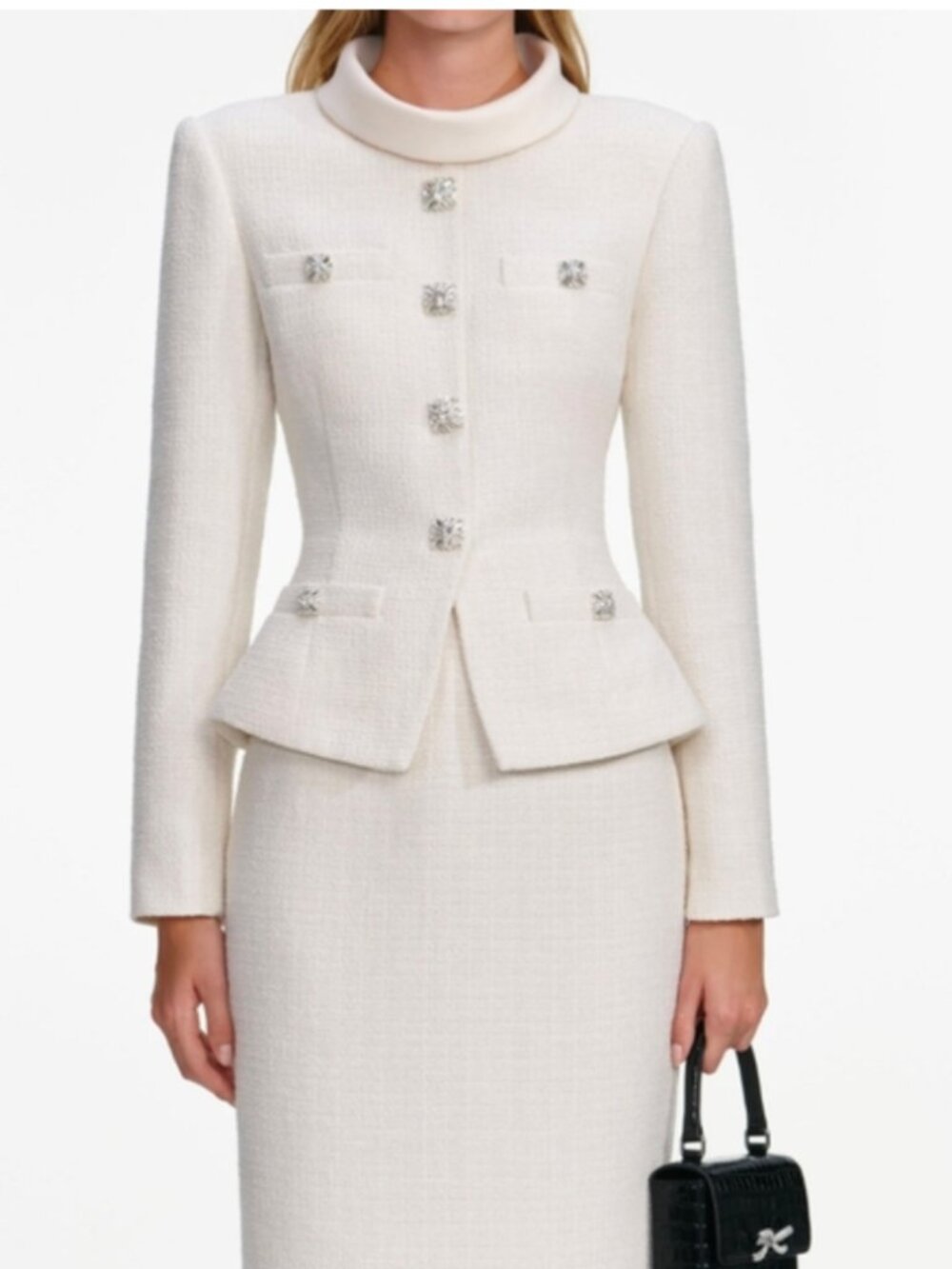 Self-Portrait Cream Boucle Tailored Midi Dress - Picture 7 of 9